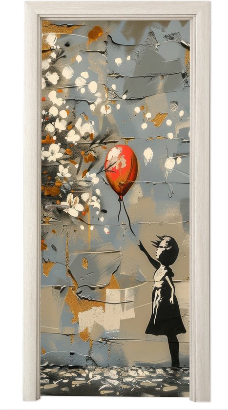 Deurposter 80x205 cm - Deursticker Boom - Graffiti - Banksy Style - Balloon Girl - Meubelfolie zelfklevend - Deurfolie woonkamer - Interieurfolie fotobehang - Deur plakfolie - Deurstickers - Deurbehang sticker - Kamer decoratie