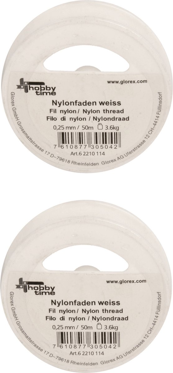 Glorex hobby Nylon draad - 2x - wit - 0.25 mm x 50 meter