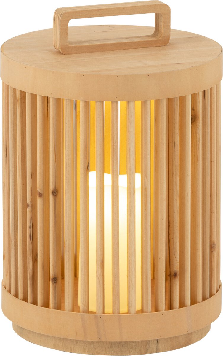 J-Line lamp Cylinder - sparhout - naturel - large - LED lichtjes