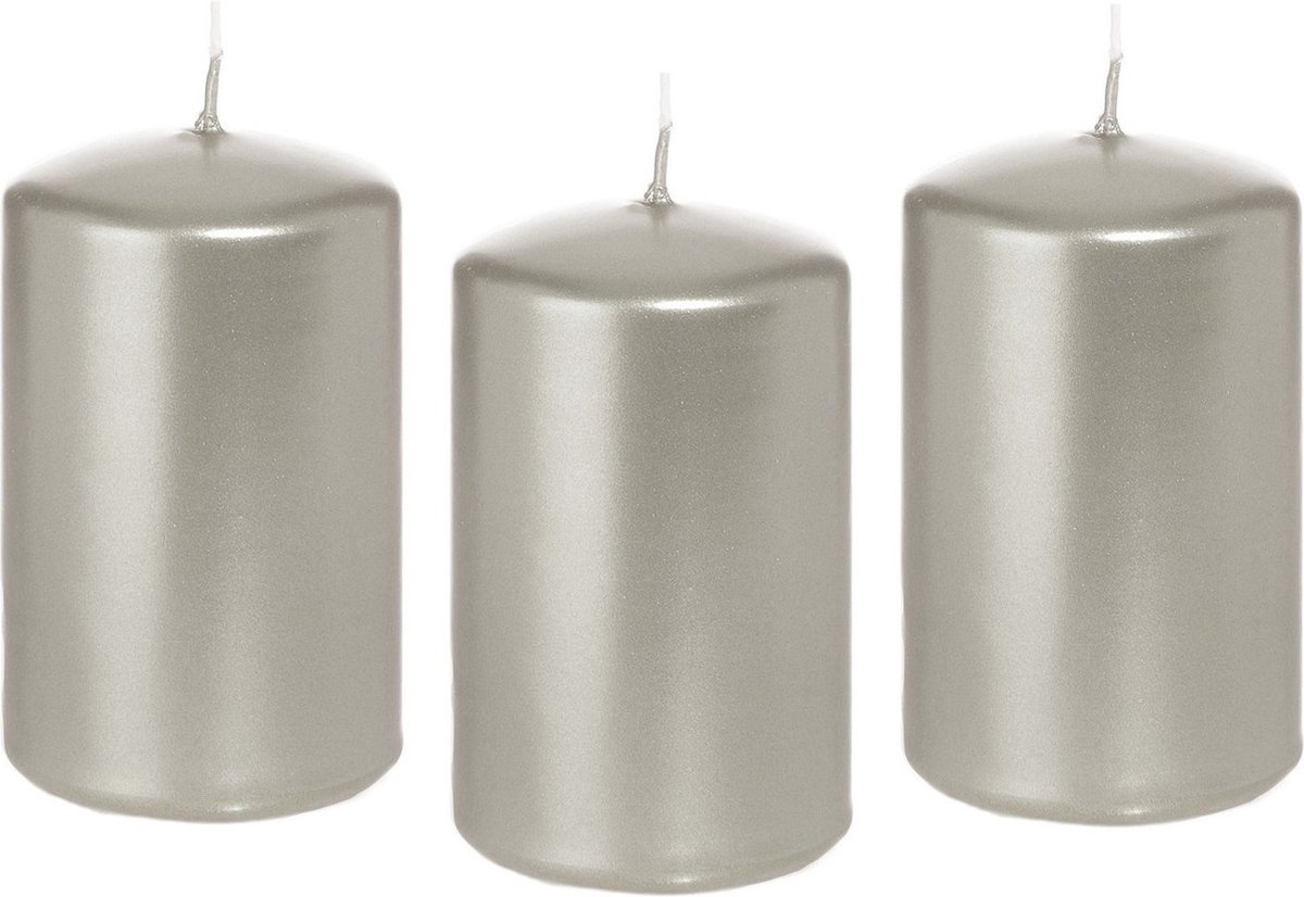 Trend Candles Cilinderkaars/stompkaars - 8x - zilver - 5 x 8 cm - 18 branduren - horeca kaarsen