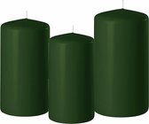 Set van 3x stuks donkergroene stompkaarsen 10-12-15 cm met diameter 6 cm - Sfeer kaarsen voor binnen