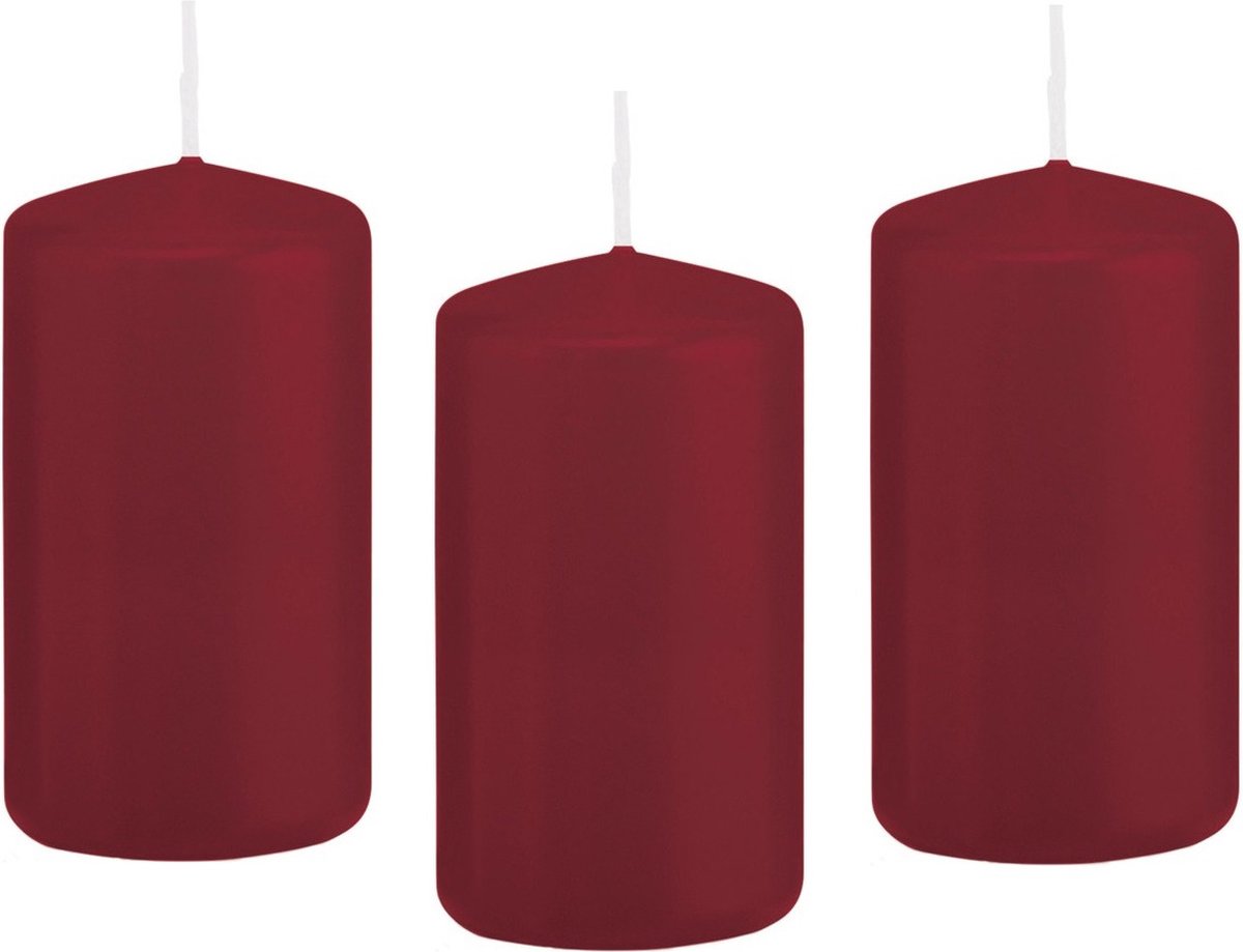 Trend Candles Cilinderkaars/stompkaars - 8x - bordeauxrood - 6 x 12 cm - 40 branduren - met brandvertragende folie Bordeaux rood