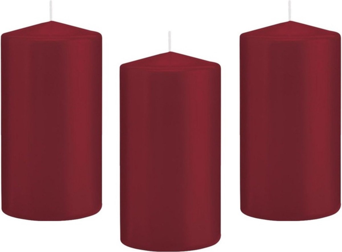 Trend Candles Cilinderkaars/stompkaars - 8x - bordeauxrood - 8 x 15 cm - 69 branduren - horeca kaarsen Bordeaux rood