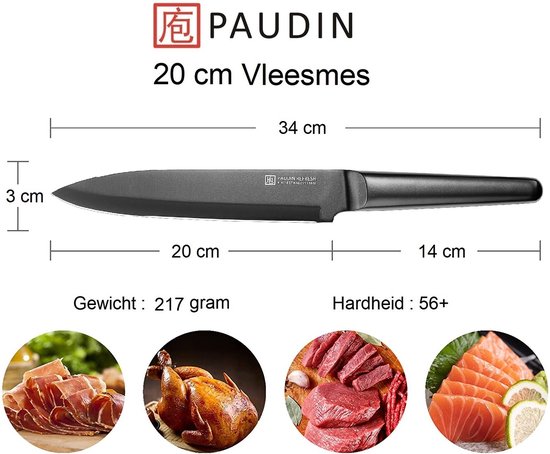 PAUDIN RC3 Professioneel Vleesmes 20 cm - Japans mes - Koksmes - Keramisch Gecoat - Paudin
