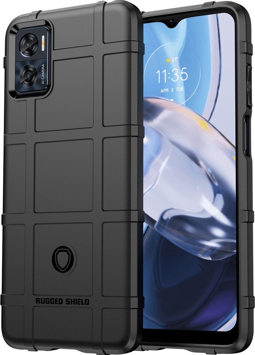 Mobigear Hoesje geschikt voor Motorola Moto E22 Telefoonhoesje Flexibel TPU | Mobigear Rugged Shield Backcover Shockproof | Schokbestendig Moto E22 Telefoonhoesje | Anti Shock Proof - Zwart