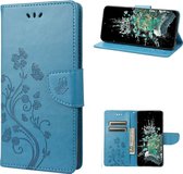 Mobigear Telefoonhoesje geschikt voor OnePlus 10T Hoesje | Mobigear Butterfly Bookcase Portemonnee | Pasjeshouder voor 3 Pasjes | Telefoonhoesje voor Pinpas / OV Kaart / Rijbewijs - Blauw