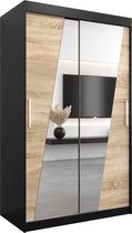 InspireMe - Kledingkast met 2 schuifdeuren, Modern-stijl, Een kledingkast met planken en een spiegel (BxHxD): 120x200x62 - THOR 120 Zwart Mat + Sonoma Eik