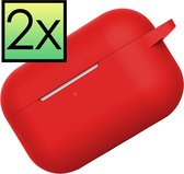 Hoes Geschikt voor AirPods Pro 2 Hoesje Cover Silicone Case Hoes - Rood - 2x