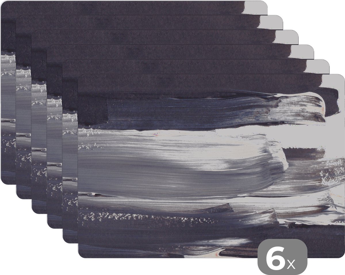 Placemat - Verf - Zwart - Abstract - Design - Onderleggers placemat - Placemats - 45x30 cm - 6 stuks