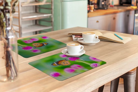 Set de Table - Napperons de Table en Plastique - Rural - Papillon - Chardon - Bloem - 45x30 cm - 6 pièces - Résistant à la Chaleur - Antidérapant - Pad - Amovible