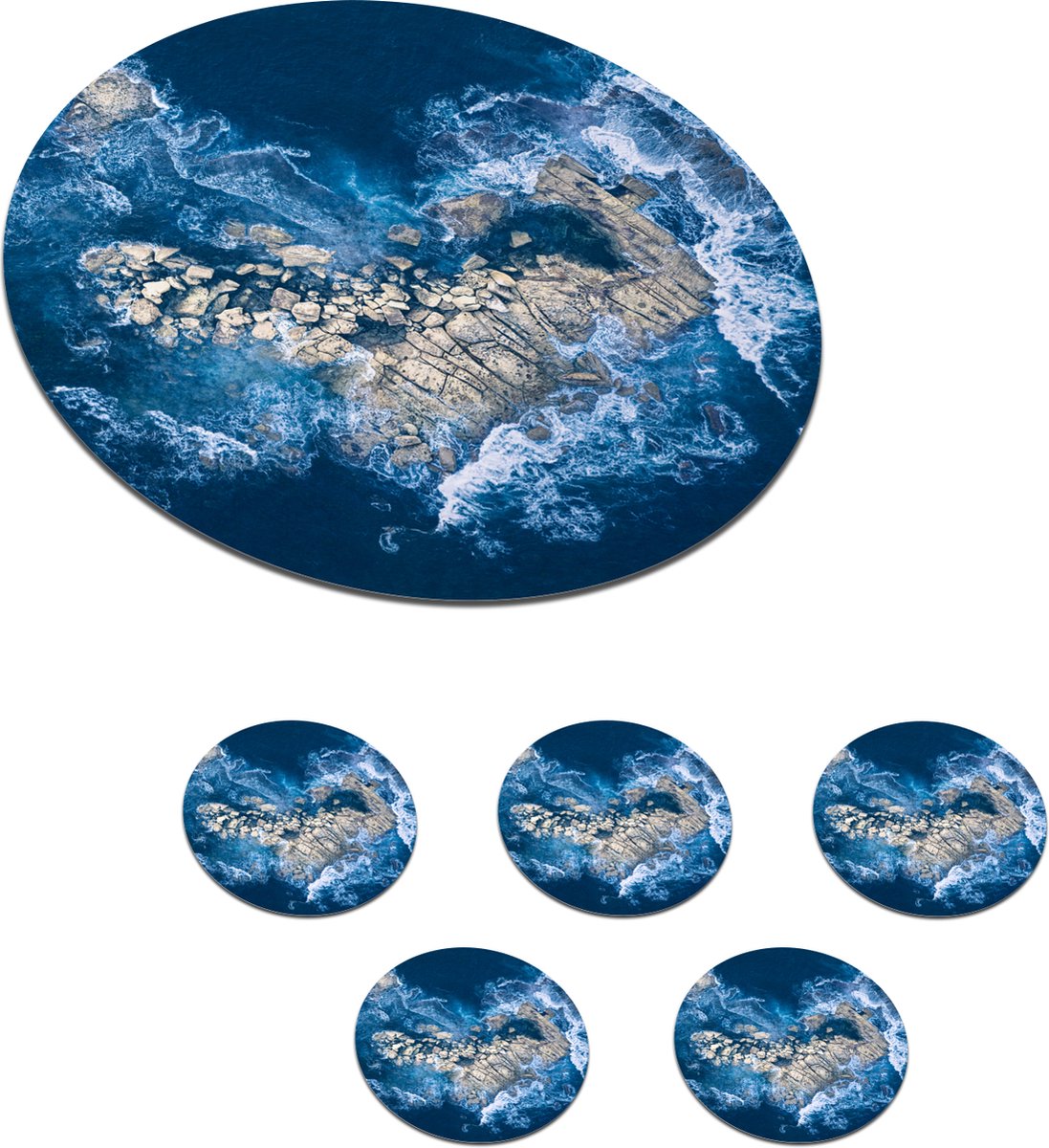 Onderzetters voor glazen - Rond - Golven - Stenen - Hart - 10x10 cm - Glasonderzetters - 6 stuks