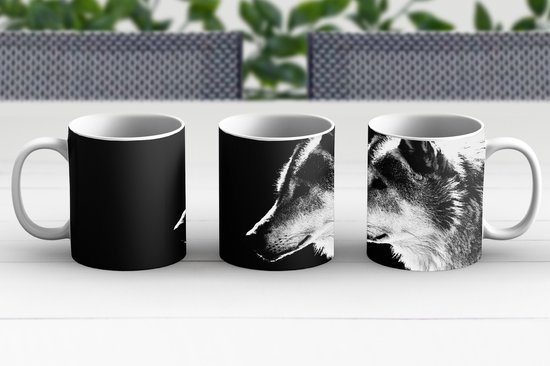 Mug - Mug à Café - Animaux Sauvages - Loup - Zwart - Wit - Mugs - 350 ML - Tasse - Mugs à Café - Mug à Thé