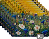 Placemat - Placemats kunststof - Schilderij - Olieverf - Natuur - Bloemen - 45x30 cm - 6 stuks - Hittebestendig - Anti-Slip - Onderlegger - Afneembaar