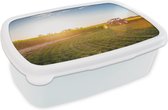 Broodtrommel Wit - Lunchbox - Brooddoos - Trekker - Gras - Zonsondergang - 18x12x6 cm - Volwassenen
