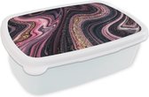 Broodtrommel Wit - Lunchbox - Brooddoos - Marmerlook - Roze - Paars - Goud - Luxe - Marmer - 18x12x6 cm - Volwassenen