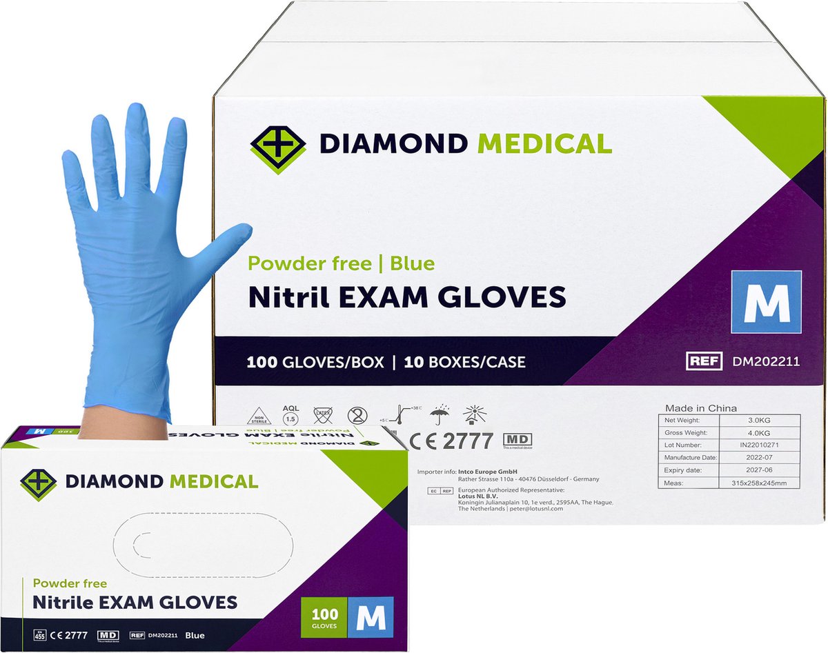 Nitril handschoenen blauw medisch 1000 STUKS - Maat M (10 x 100 stuks) - Wegwerphandschoenen