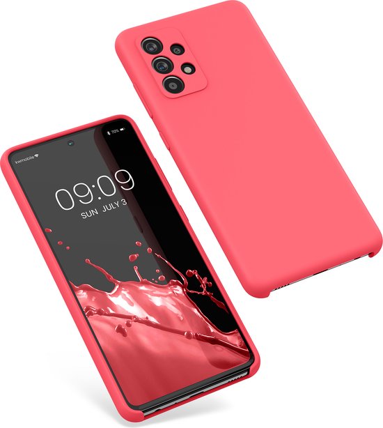 coque kwmobile pour Samsung Galaxy A52 / A52 5G / A52s 5G - Coque avec revêtement en silicone - Coque pour smartphone en corail fluo