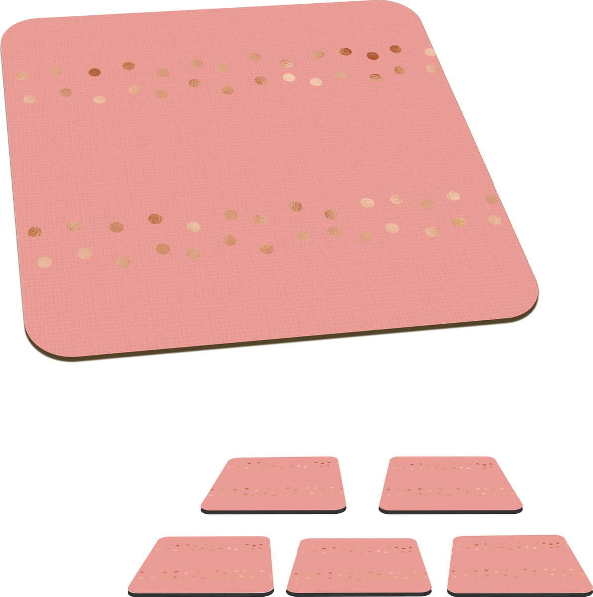Onderzetters voor glazen - Patroon - Stippen - Roze - 10x10 cm - Glasonderzetters - 6 stuks