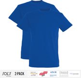 2 Pack Sol's Heren T-Shirt 100% biologisch katoen Ronde hals Royal Blue Maat XXL