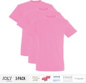 3 Pack Sol's Jongens/Meisjes T-Shirt 100% biologisch katoen Ronde hals Roze Maat 130/140 (9/10 Jaar)