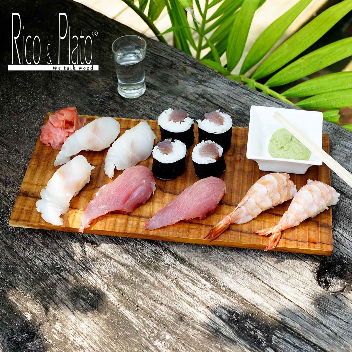 Sushi houten dienblad - sushi servies 'TOKYO' 30cm X 15cm X 1.5cm vervaardigd uit duurzaam teak