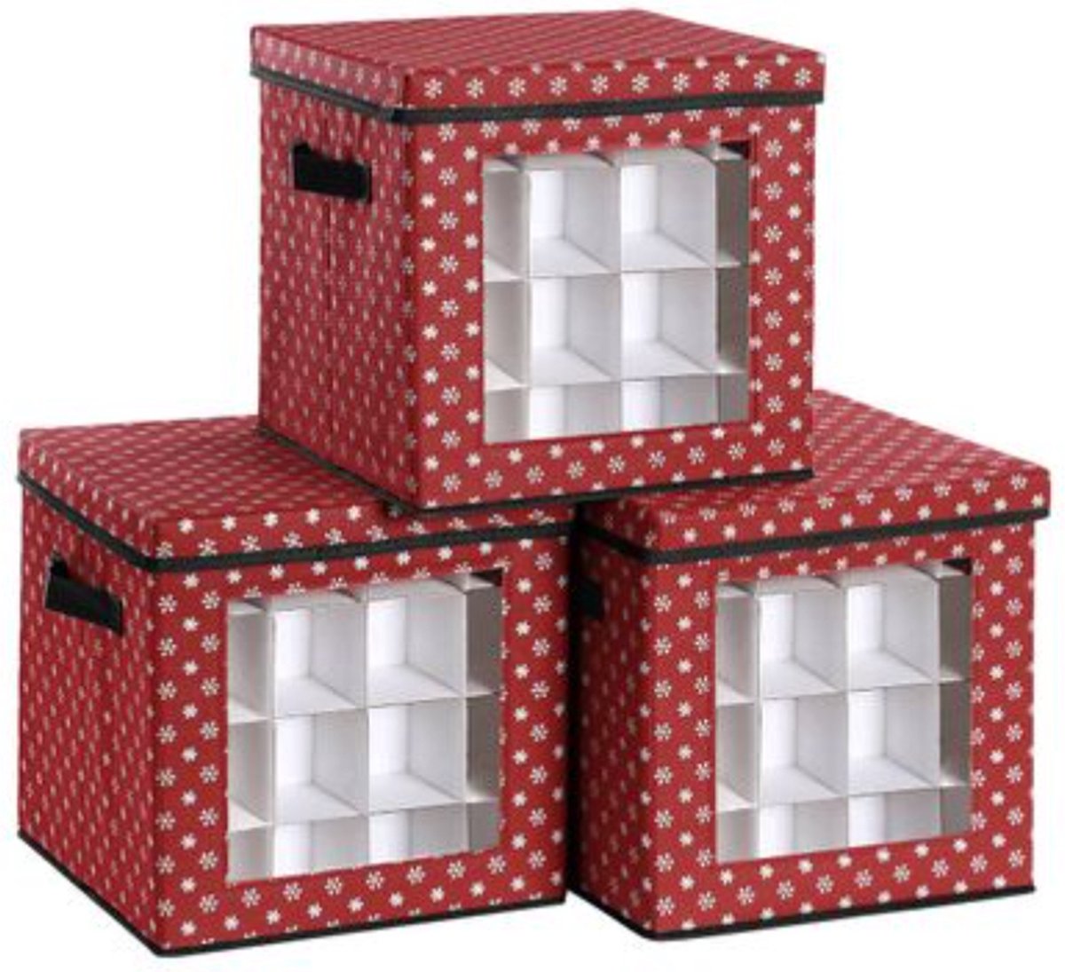 Nancy's Hamon Opbergdozen - Kerstballen - Set Van 3 - Opvouwbaar - 64 Vakjes Per Doos - Rood - 30,5 x 30,5 x 30,5 cm