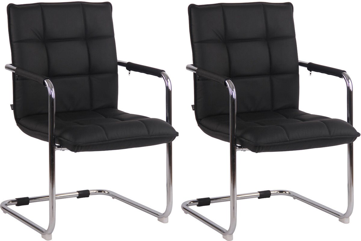 CLP Gandia Set van 2 Eetkamerstoelen - Leder - zwart chroom