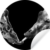 Behangcirkel - Zelfklevend behang - Wilde dieren - Giraffe - Familie - Zwart - Wit - Behangsticker - ⌀ 120 cm - Behangcirkel dieren - Cirkel behang - Behang rond