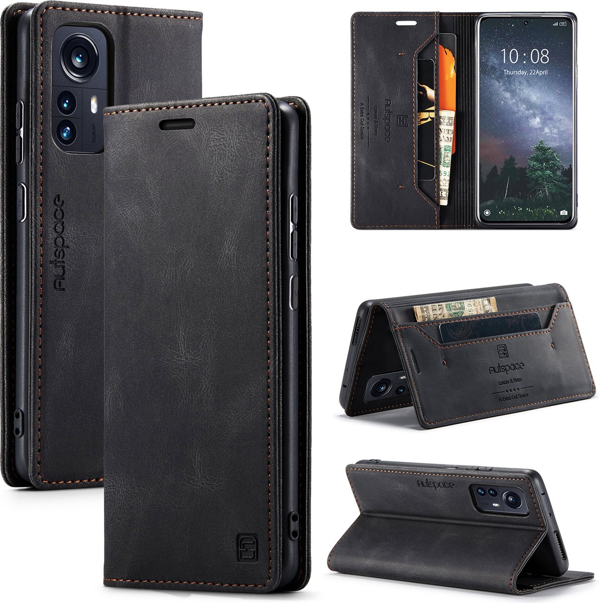 Luxe Flip Case met RFID Bescherming Kaarthouder en Magneetsluiting voor Xiaomi 12 Pro _ Zwart
