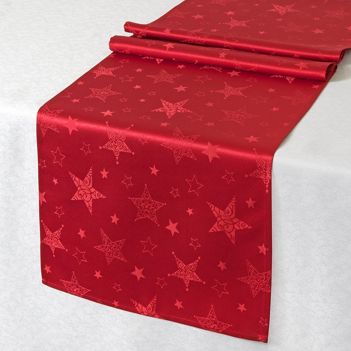 KAMACA Lotus effect tafelkleed Magic Stars met sterrenmotief - met vlekbescherming - vloeistoffen parels eenvoudig vanaf de winter Kerstmis (tafelloper 40x140 cm, rood)