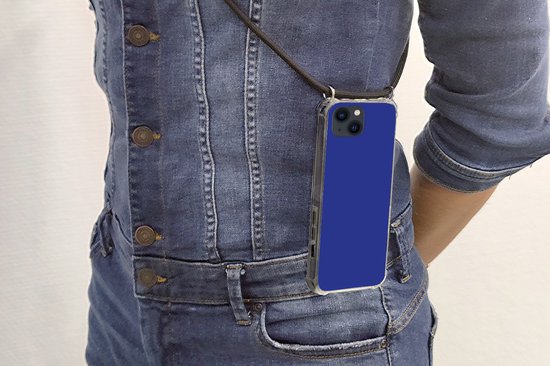 Coque avec cordon iPhone 13 Mini - Blauw - Couleur unie - Bleu foncé - Siliconen - Bandoulière - Coque arrière avec cordon - Coque pour téléphone avec cordon - Coque avec corde