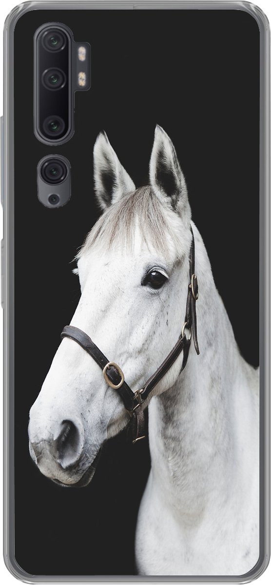 Telefoonhoesje Geschikt voor Xiaomi Mi Note 10 hoesje - Paard - Halster - Wit - Siliconen Telefoonhoesje Telefoonhoesje