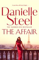Boekcover van "The Affair" van Danielle Steel, met een vrouw in een rode jurk op een balkon met uitzicht op Parijs. Tekst: "A year they will never forget... Danielle Steel THE NUMBER ONE BESTSELLER THE AFFAIR"