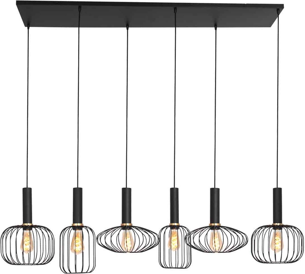 Moderne 6 lichts open hanglamp zwart / goud