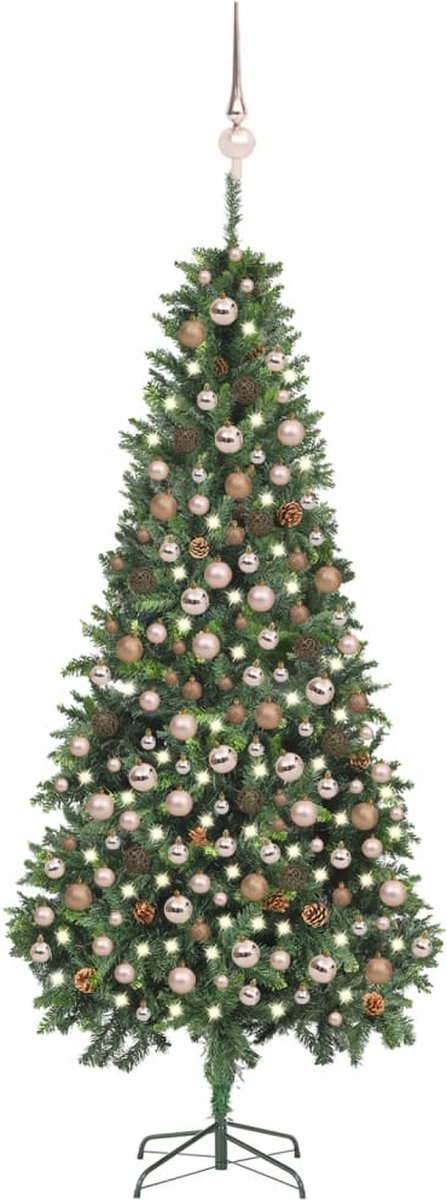 Prolenta Premium - Kunstkerstboom met LED's, kerstballen en dennenappels 210 cm