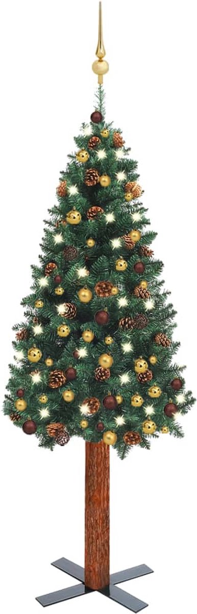Prolenta Premium - Kerstboom met LED's en kerstballen smal 150 cm groen