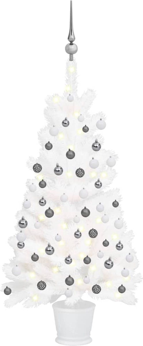 Prolenta Premium - Kunstkerstboom met LED's en kerstballen 90 cm wit