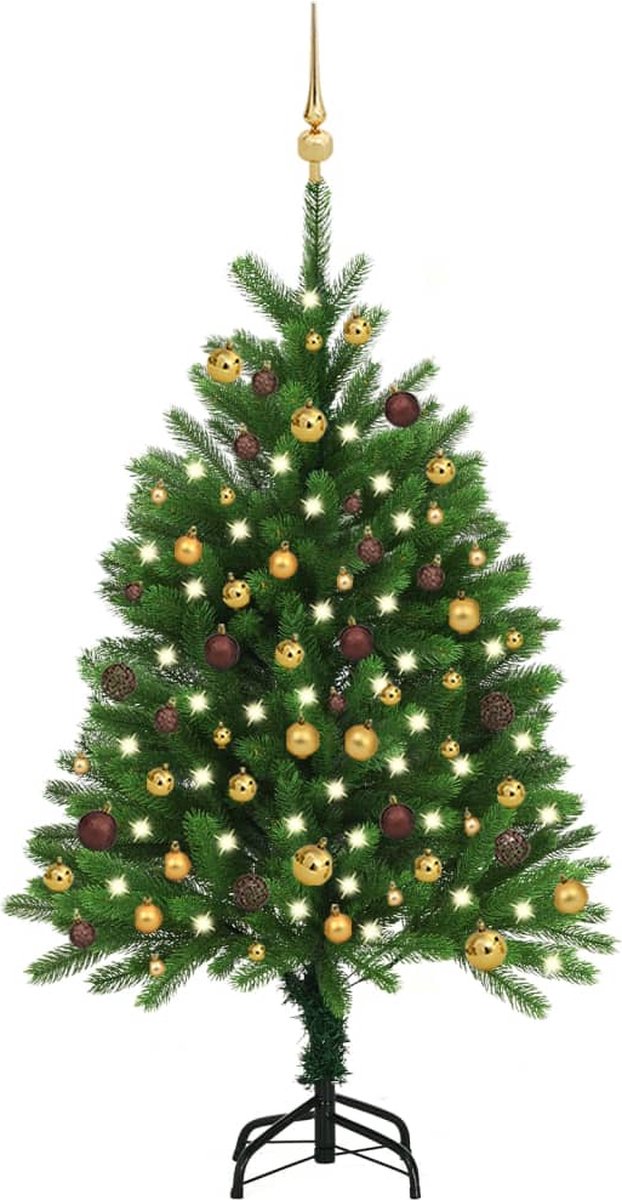 Prolenta Premium - Kunstkerstboom met LED's en kerstballen 120 cm groen
