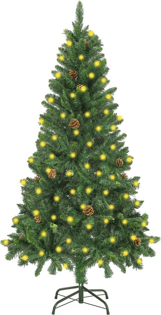 Prolenta Premium - Kunstkerstboom met LED's en dennenappels 150 cm groen
