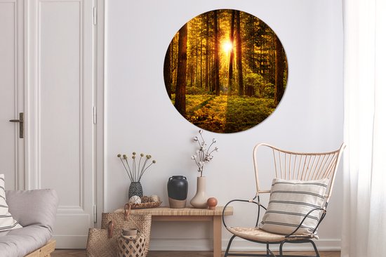 WallCircle - Cercle mural - Cercle mural - Soleil - Forêt - Vert - Nature - Tableau rond - Cercle mural intérieur - 140x140 cm - Décoration murale - Plastique - Décoration murale ronde
