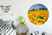 Wandcirkel - Zonnebloem - Bloemen - Olieverf - Natuur - Slaapkamer - Ronde schilderijen - ⌀ 140 cm - Wanddecoratie rond - Muurcirkel