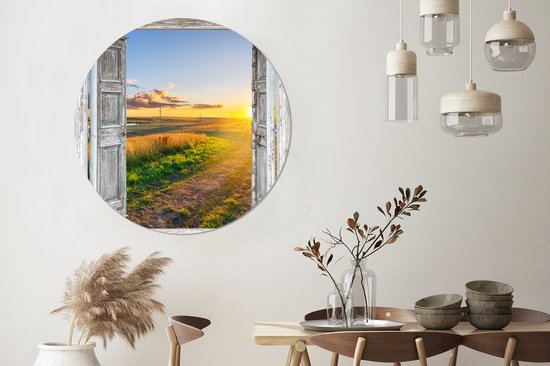 WallCircle - Wandcirkel ⌀ 150 - Doorkijk - Platteland - Landschap - Zon - Ronde schilderijen woonkamer - Wandbord rond - Muurdecoratie cirkel - Kamer decoratie binnen - Wanddecoratie muurcirkel - Woonaccessoires