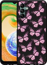 Hoesje zwart Geschikt voor Samsung Galaxy A04s Roze Vlinders