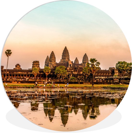 Coucher de soleil sur Angkor Wat en feuille de plastique cercle mur carré