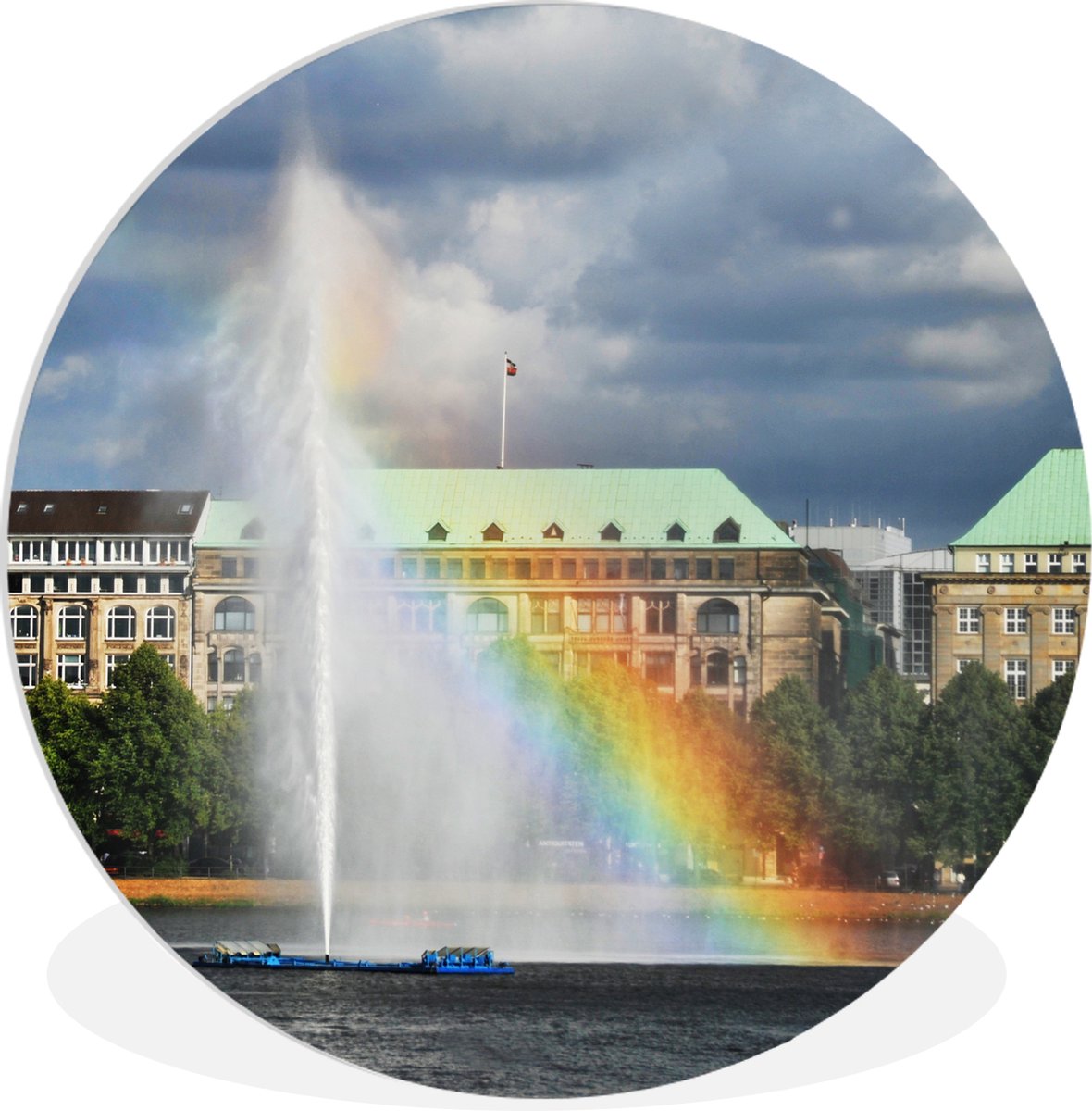 WallCircle - Wandcirkel ? 90 - Fontein met regenboog - Ronde schilderijen woonkamer - Wand