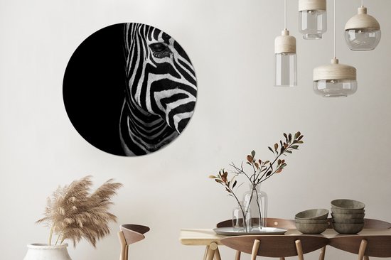 WallCircle - Cercle mural - Cercle mural - Animaux - Zebra - Zwart - Wit - Aluminium - Dibond - 90x90 cm - Intérieur et Extérieur