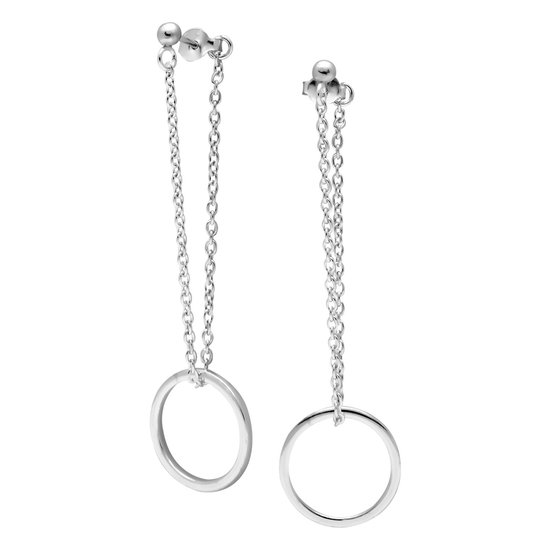 Zilveren oorbellen | Chain oorbellen | Zilveren oorstekers met chain, met cirkel
