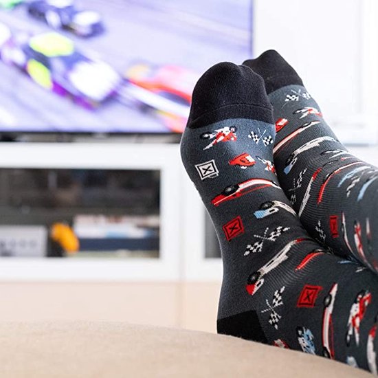 Chaussettes d'intérieur Funny Chaussettes Racing - Chaussettes Fun Home Femme et Homme - Je regarderais plutôt la course - 38 à 46 - Cadeau Formule 1 Auto