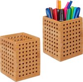 Relaxdays 2x pennenbak bamboe - houten box - pennenhouder kantoor - landhuisstijl - bruin