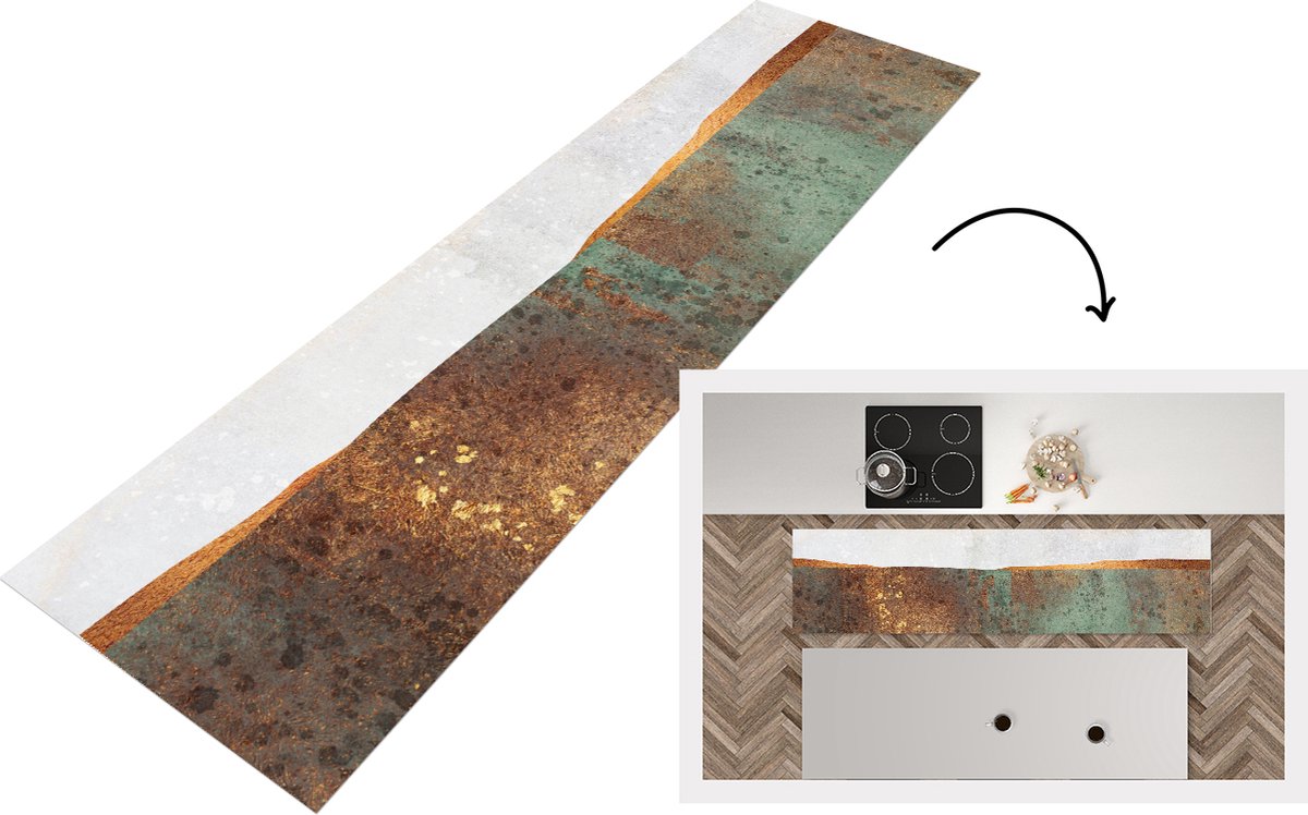 KitchenYeah Keukenloper - Loper keuken - Abstract - Luxe - Goud - 200x50 cm - Keukenloper vinyl Multicolor
